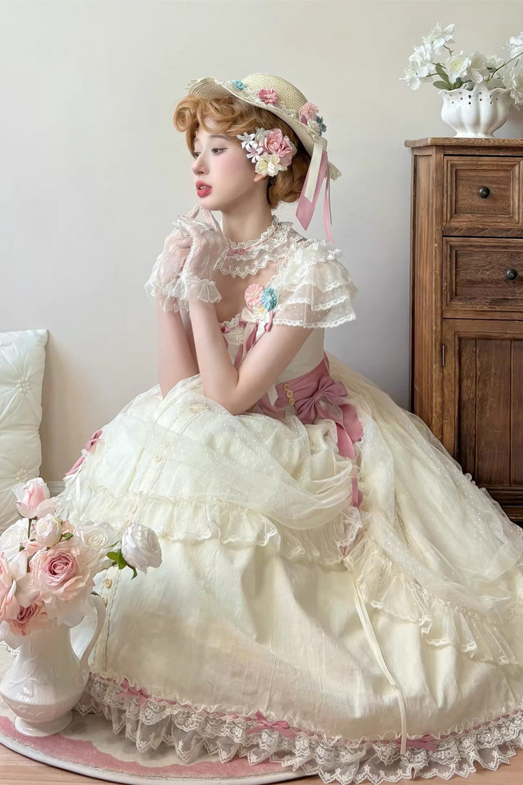 Yellow Sakura's Spring Resonance Sleeveless Ruffled Bow Sweet Lolita Jsk Dress (Long Version)
