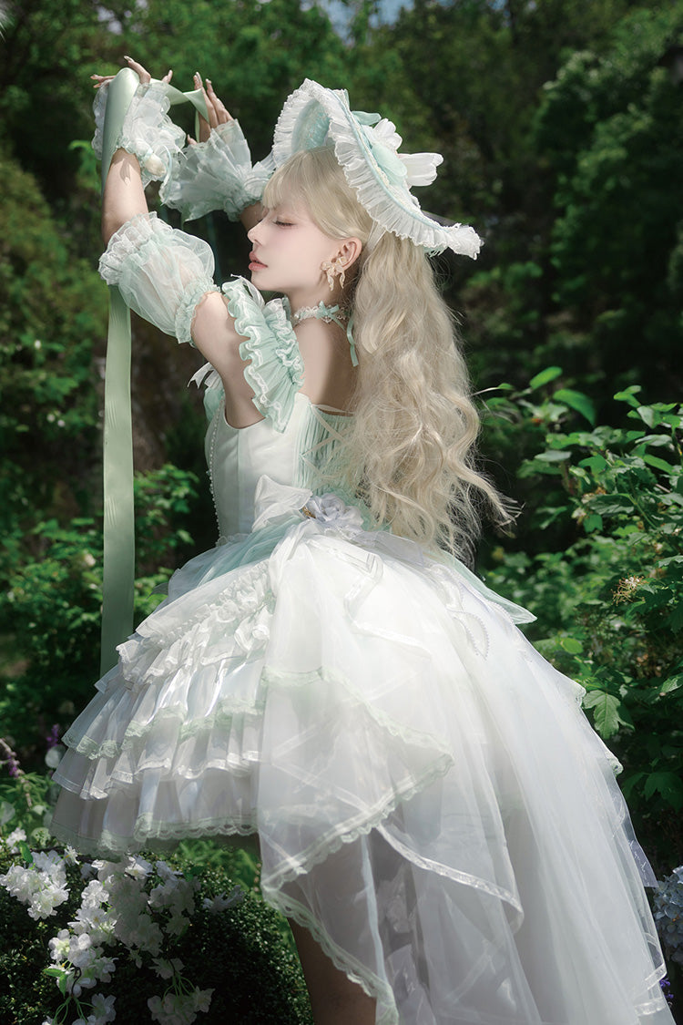Green Tulip and Wind Chime Multi-Layered Ruffle Bowknot Lace Sweet Gorgeous Lolita Jsk Dress