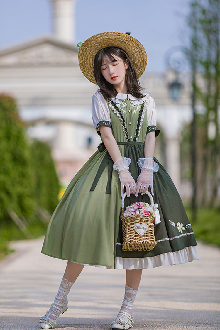 Multi-Color Doll Collar Embroidered Short Sleeves Classic Lolita Dress