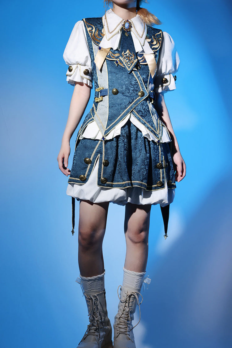 Blue Contract Magic Medieval Embroidery Classic Prince Handsome Ouji Lolita Coat