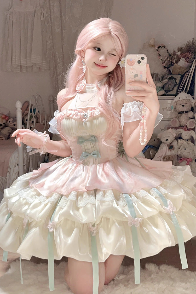 Pink/Green Love God's Promise Sleeveless Multi-layer Ruffle Sweet Elegant Princess Lolita Dress
