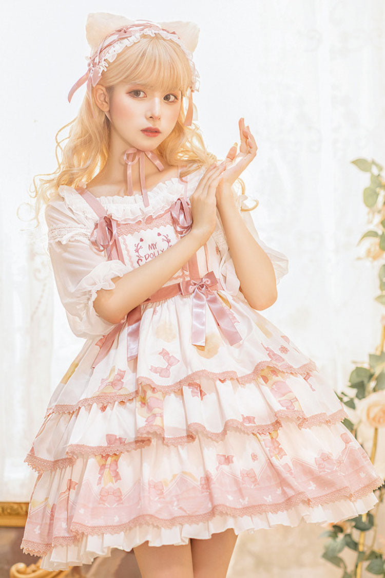 White Candy Bowknot Print Princess Sweet Lolita JSK Dress