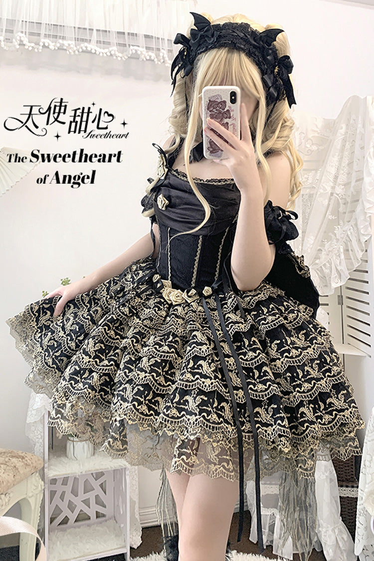 Black Angel Sweetheart Multi-Layered Lace Sweet Princess Ballet Lolita Dress