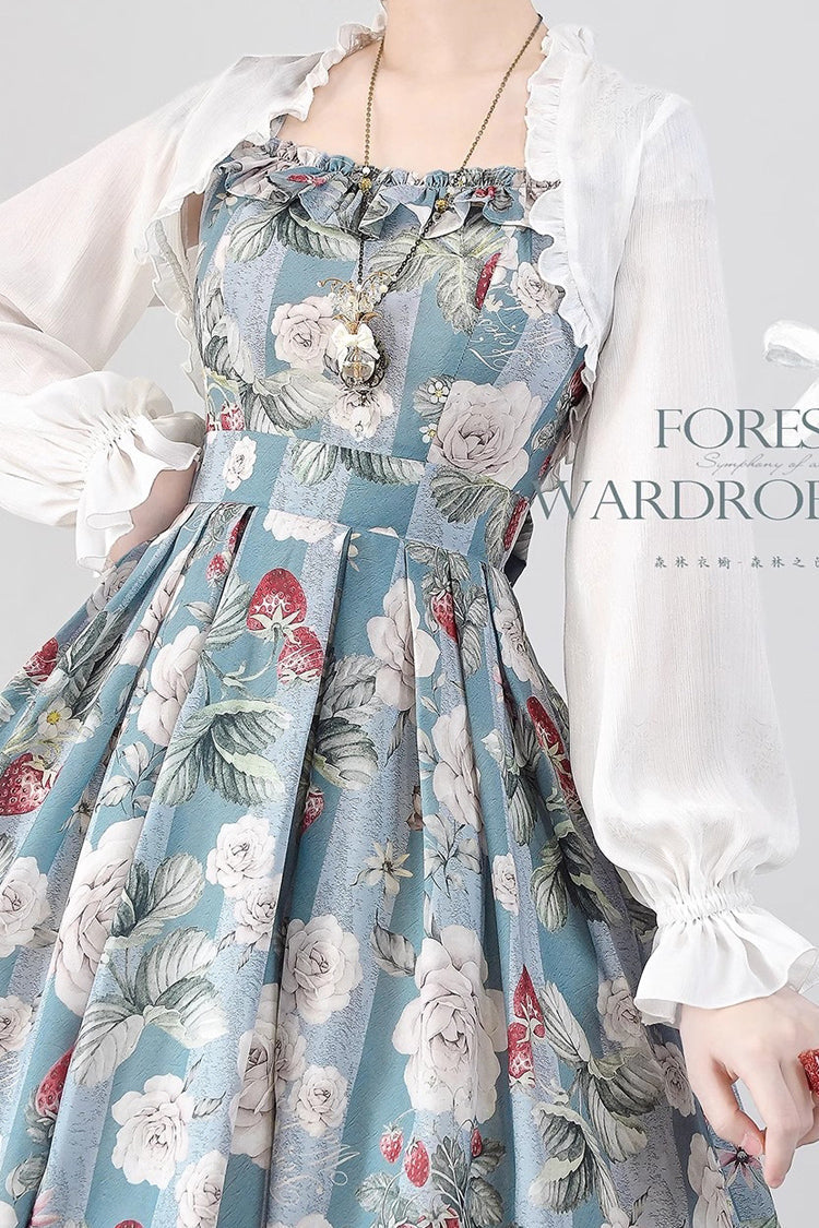 Blue/Green Forest Basket Sea Salt Rose Print Bowknot Chiffon Sweet Elegant Lolita Jsk Dress