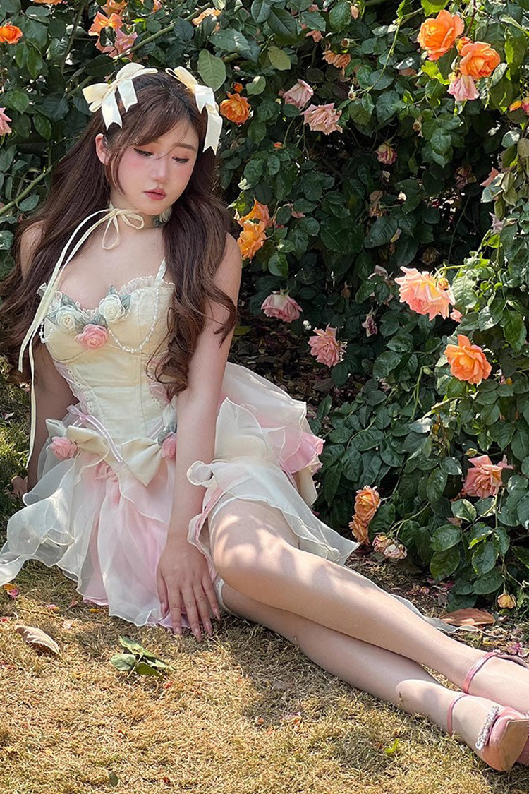 Multi-Color Peach Snow Mountain Romantic Girl V Neck Sleeveless Sweet Lolita Dress