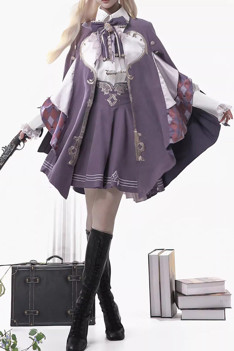 Purple Magic Carnival Printed Ruffled Embroidered Bow Gothic Ouji Lolita Skirt Set