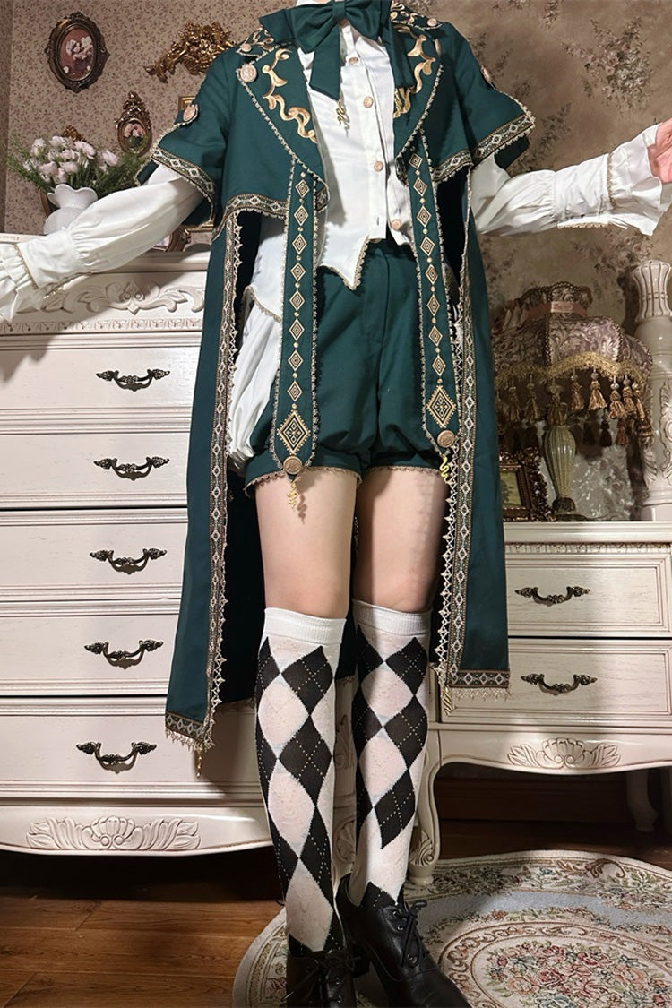 Green Theocratic Messenger Embroidery Classic Military Gorgeous Handsome Ouji Lolita Coat Blouse Shorts Set
