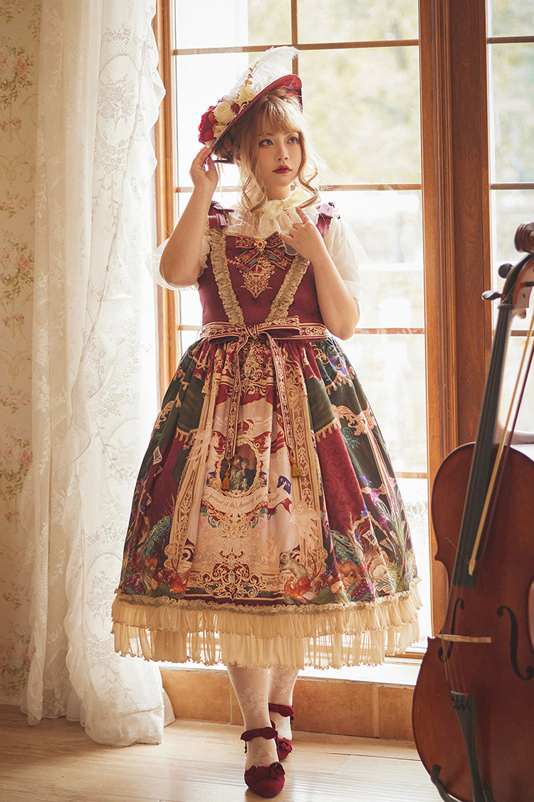 Red Kaleidoscope of Dreams Sleeveless Double-Layered Print Embroidery Bowknot Classic Vintage Gorgeous Lolita Jsk Dress