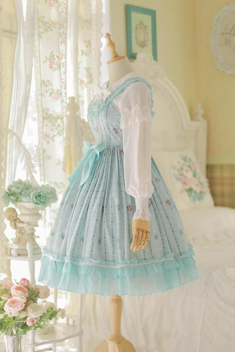 Flower Wall Print Ruffle Bowknot Sweet Lolita Dress 2 Colors