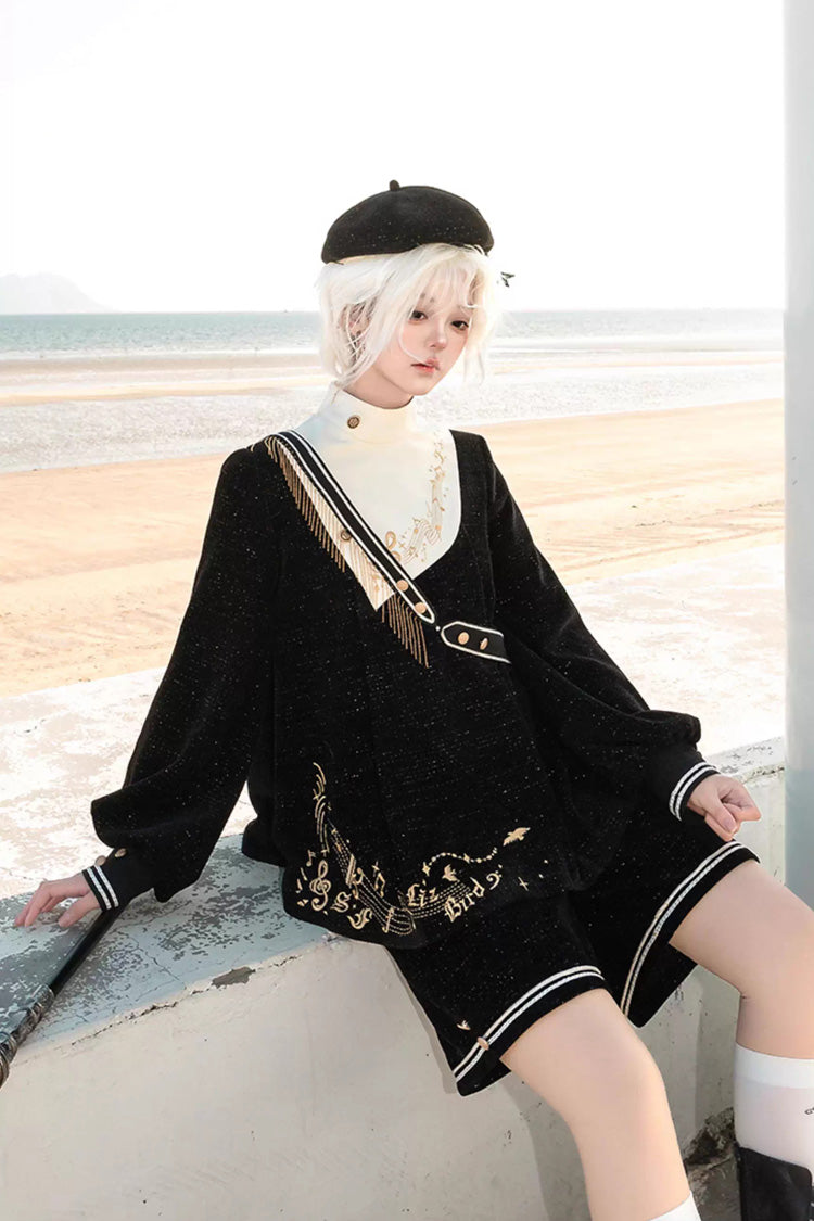 Black Song Of Tomorrow Long Sleeves Embroidery Asymmetric Gothic College Style Ouji Lolita Full Set