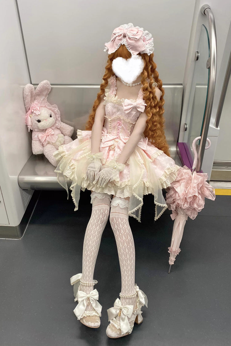 Pink Sleeveless Multi-Layered Ruffled Bow Sweet Princess Ballet Lolita Jsk Dress