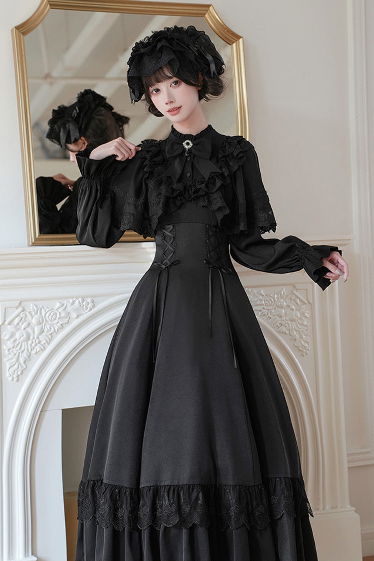 Letters & Poems · Day and Night Stand Collar Long Sleeves Ruffle Bowknot Lace-Up Gothic Lolita Dress 2 Colors