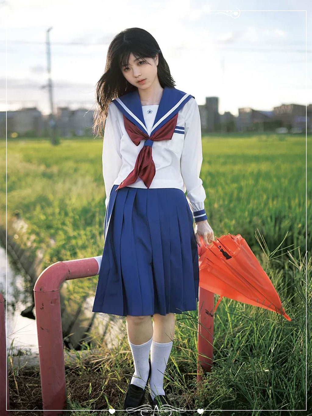 4XL Plus Size Japanese School Uniform Style Sailor Dress with Red Accents Set 5XL