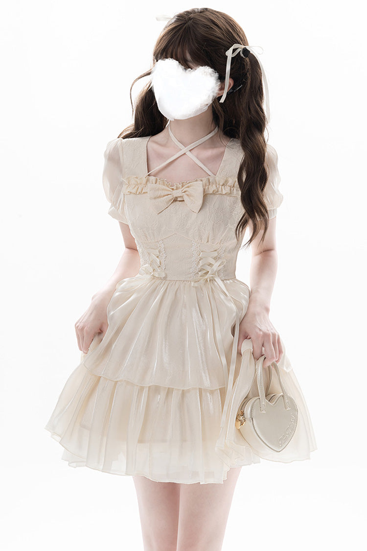 Apricot Prussian Legend Short Sleeves Multi-Layered Jacquard Ruffle Bowknot Sweet Lolita Dress