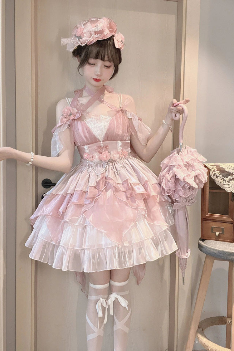 Pink Multi-layer Ruffle Hanayome Bowknot Sweet Elegant Princess Gorgeous Lolita Jsk Dress