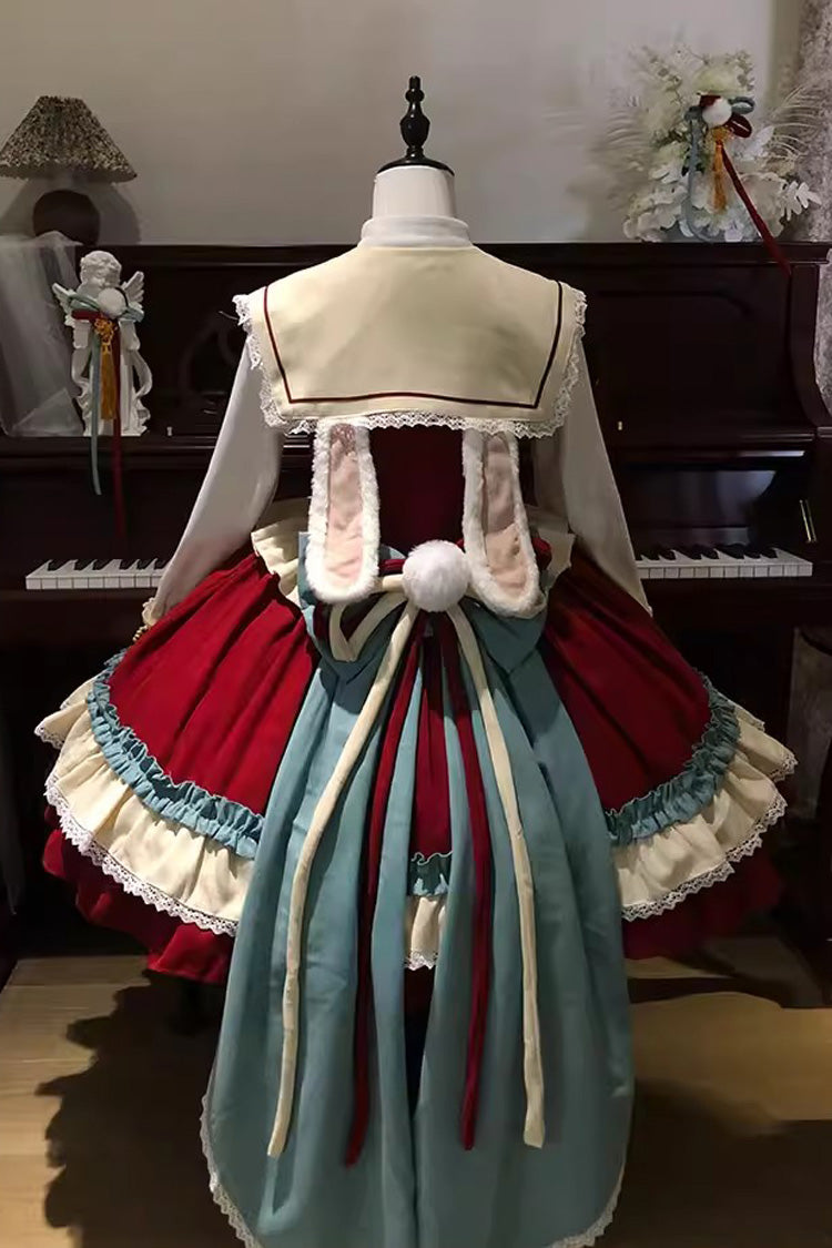 Red Happy New Year Ruffled Open-Front Bow Sweet Chinese Style Lolita Jsk Dress Set