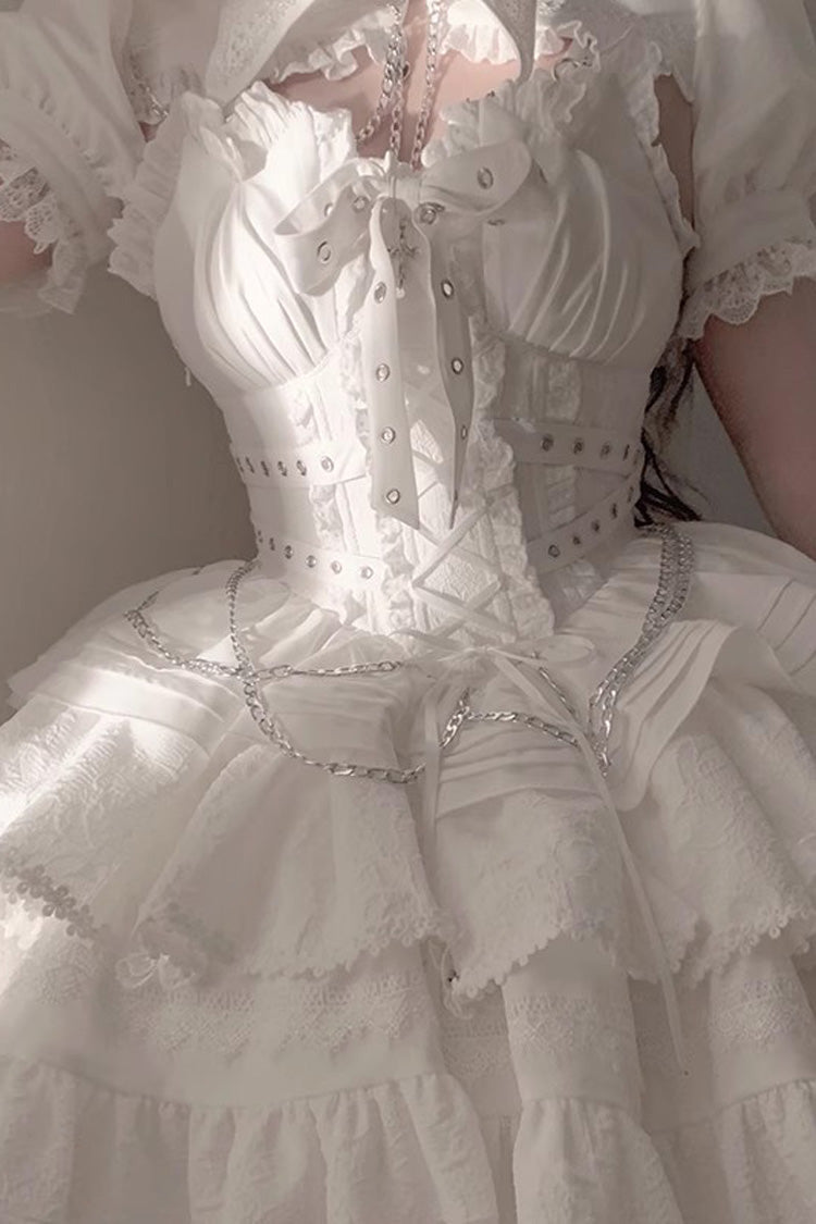 Covenant Cross Sleeveless Triple-Layered Ruffle Bowknot Lace-Up Gothic Lolita Jsk Dress 6 Colors