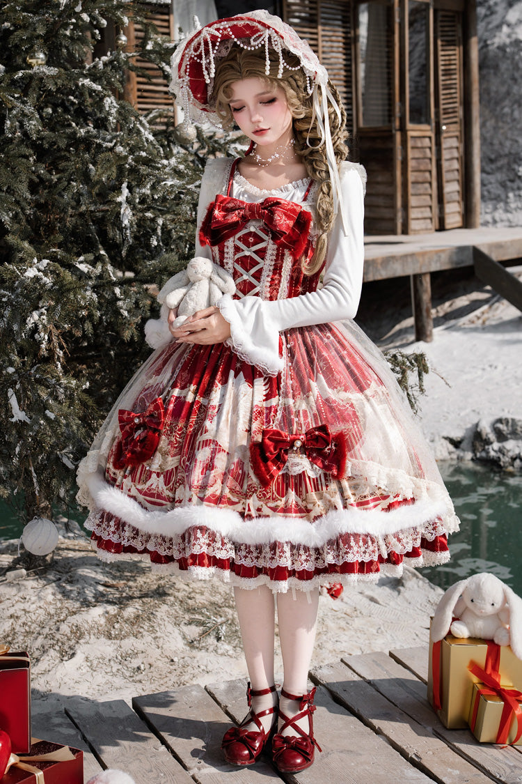 Red Happy New Year Printed Ruffled Bow Lace Classic Chinese Style Gorgeous Lolita Jsk Dress