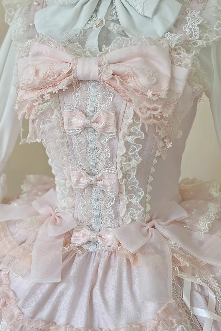 Pink Sweetheart Diary Multi-Layered Ruffle Hanayome Embroidery Bowknot Lace Sweet Lolita Jsk Dress