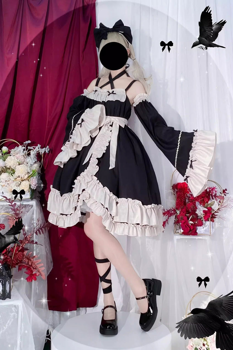 Black Monet Estate Sleeveless High Waisted Ruffle Bowknot Asymmetric Gothic Lolita Jsk Dress