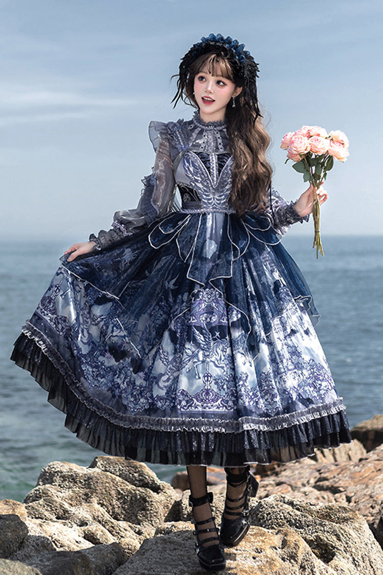 Blue Angel Garden Print Ruffle Bowknot Asymmetric Classic Elegant Lolita Jsk Dress