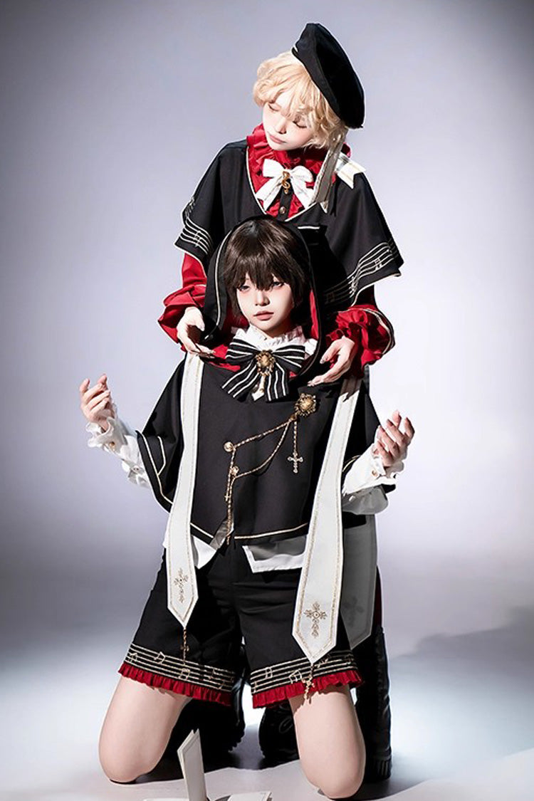 Black/Red The Choir of The Church Ouji Fashion Gothic Prince Lolita Set (Younger Brother Version)