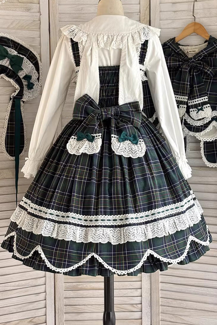Green Gingham Petal Bunny Printed Ruffled Bow Sweet Lolita Jsk Dress