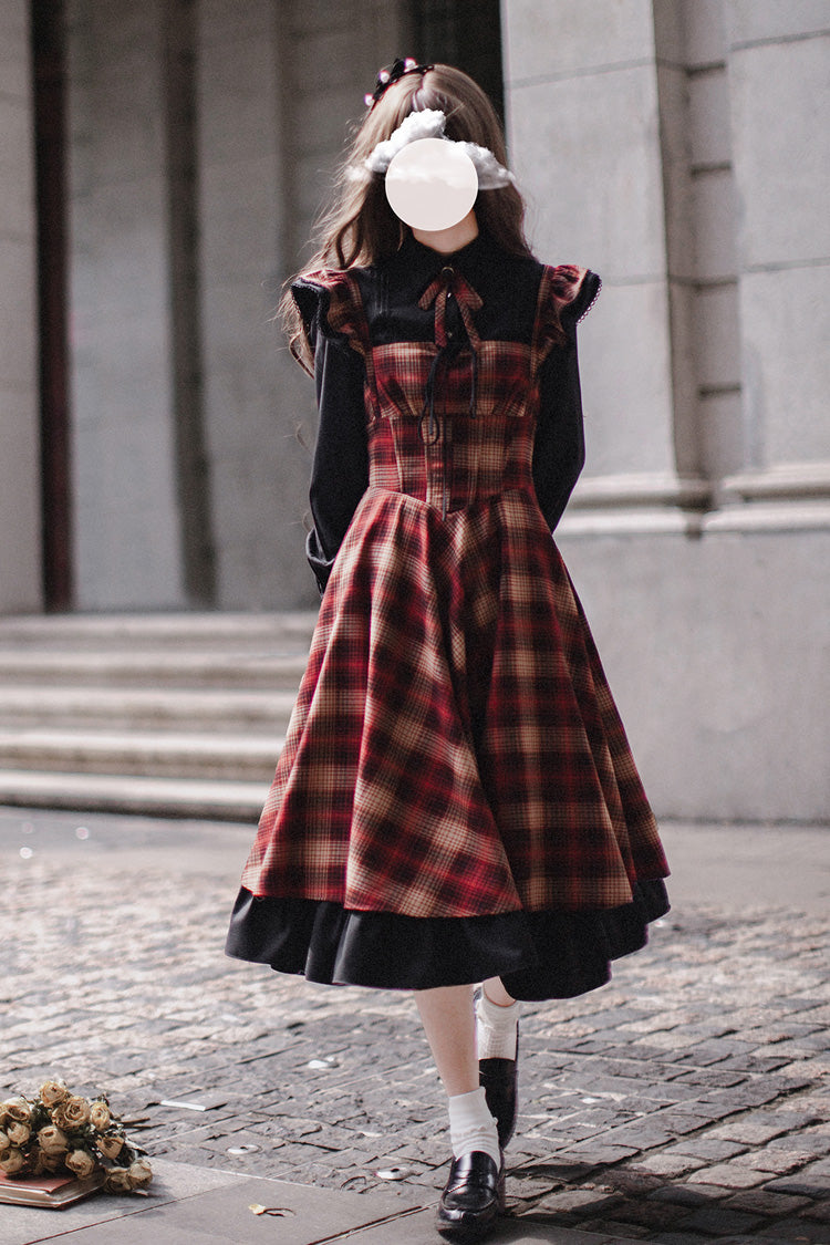 Red Madeline Print Ruffle Vintage Elegant Lolita Jumper Dress