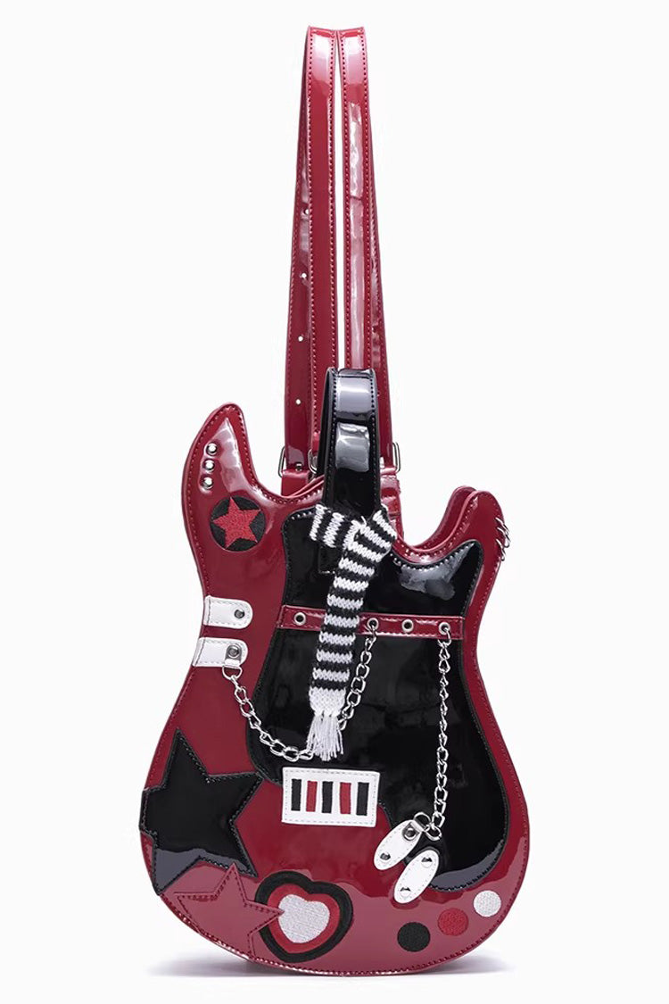 Guitar Heart Creative Color-Block Embroidered Chain-Decorated Sweet Lolita Itabag 4 Colors