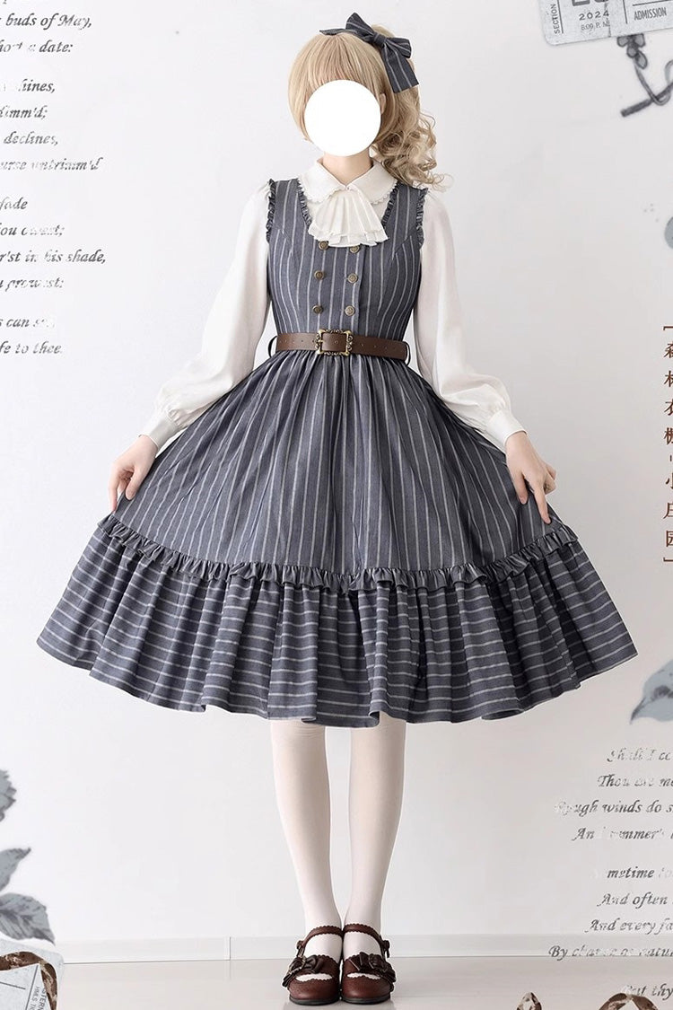 Small Estate Sleeveless Ruffle Fishbone Classic Vintage Elegant Lolita Dress 3 Colors