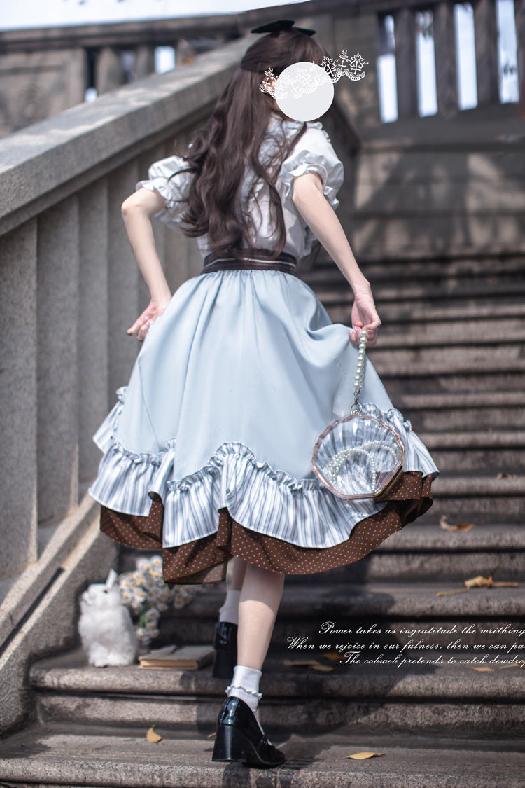 Blue Magic Vocal Club Sleeveless Print Ruffle Bowknot Sweet Alice College Style Elegant Lolita Jumper Dress