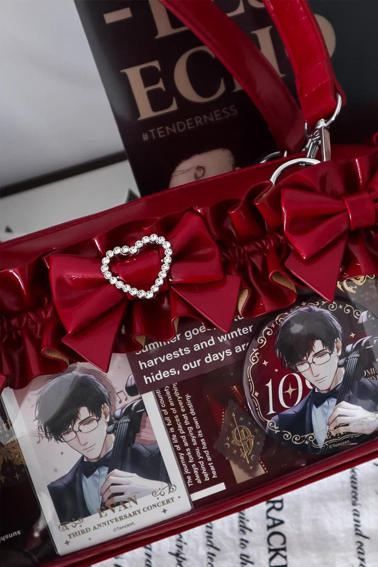 Sweet Heart-shaped Metal Decoration Bow Japanese Itabag 5 Colors