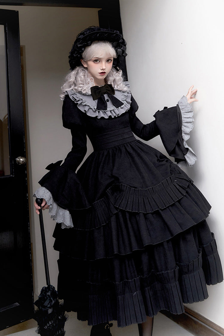 Black Chapter of the Night Long Hime Sleeves Ruffle Bowknot Gothic Lolita Dress