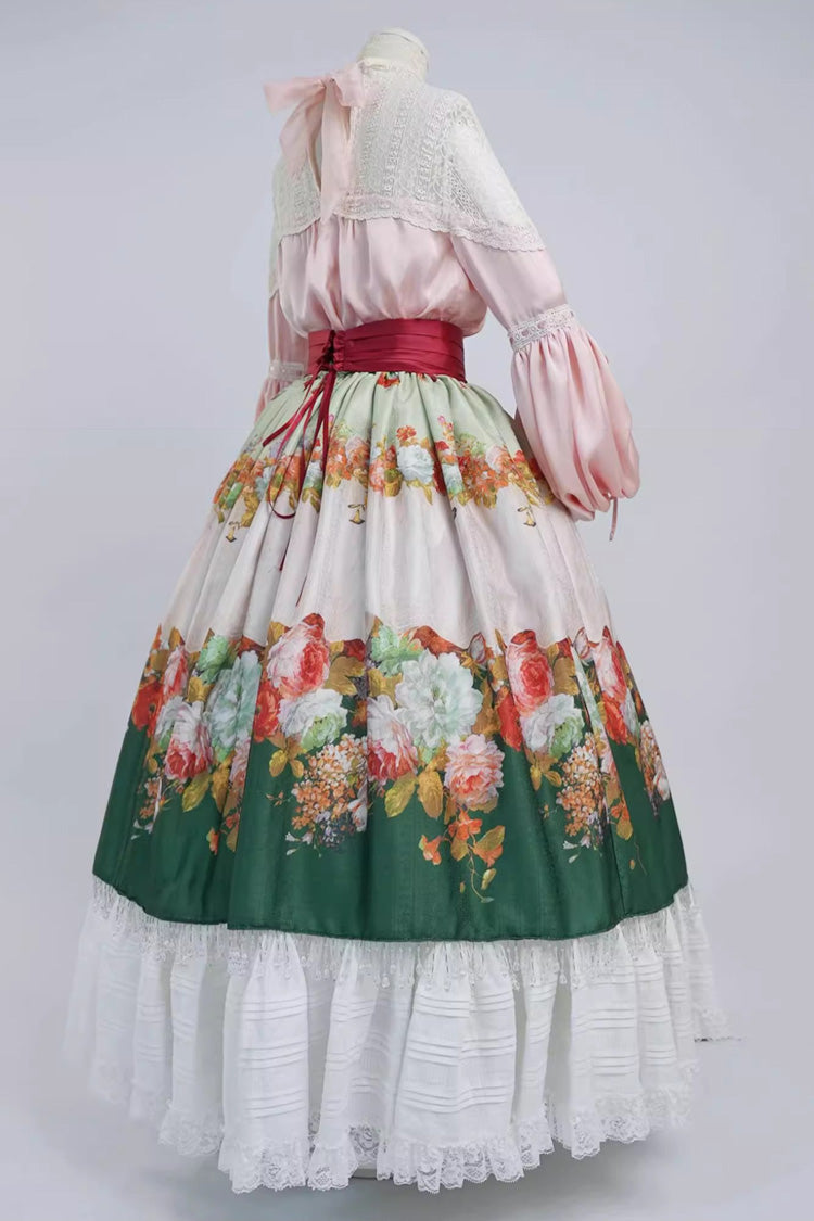 Green Rainy Season Garden Print Ruffle Sweet Classic Lolita Skirt