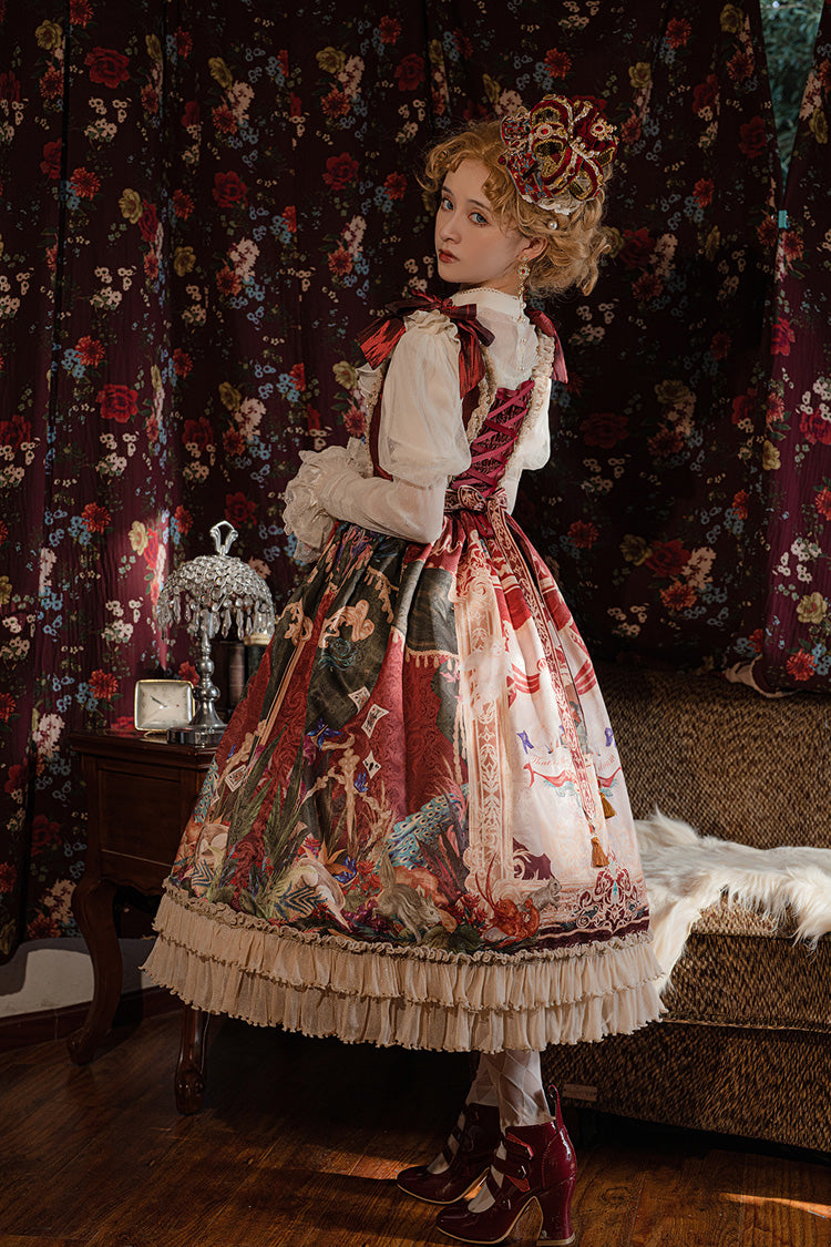 Red Kaleidoscope of Dreams Sleeveless Double-Layered Print Embroidery Bowknot Classic Vintage Gorgeous Lolita Jsk Dress