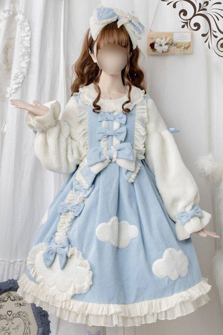 Winter Clouds Clear Up Long Sleeves Ruffle Bowknot Lace Sweet Lolita Dress 2 Colors