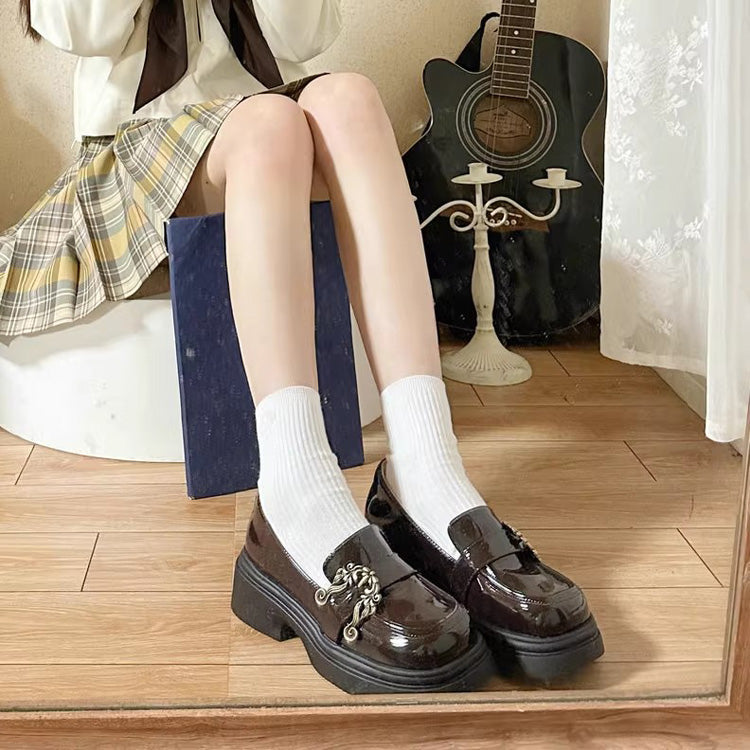 Vintage Accordion Knight Bowknot Chinese College Style Lolita Ankle Shoes 2 Colors