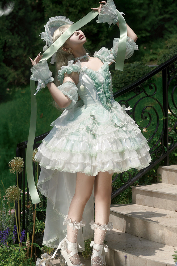Green Tulip and Wind Chime Multi-Layered Ruffle Bowknot Lace Sweet Gorgeous Lolita Jsk Dress