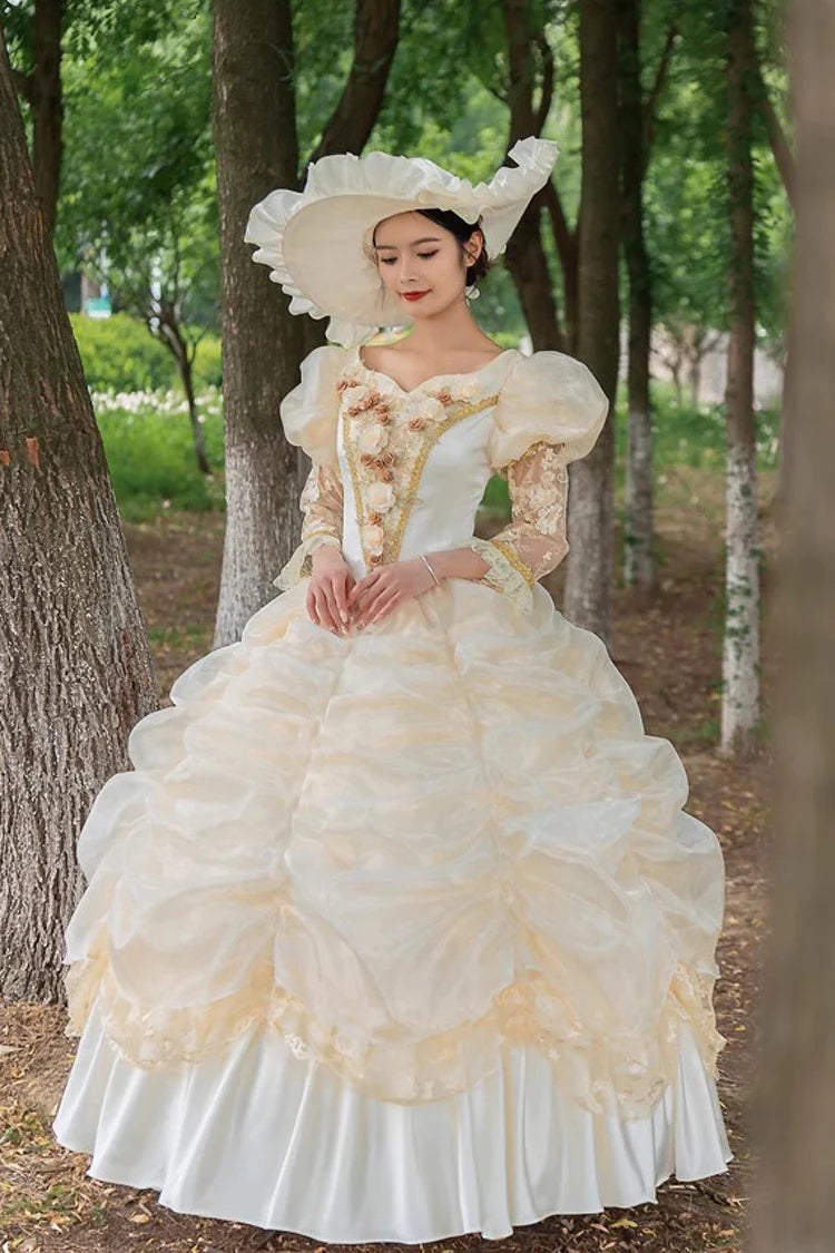 Champagne Medieval French Court Embroidery Vintage Lolita Victorian Dress