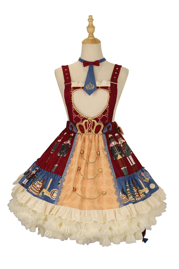 Red/Blue Clara Collection Nutcracker Print Ruffle Hemline Sweet Lolita Strap Dress