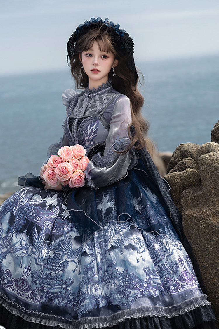 Blue Angel Garden Print Ruffle Bowknot Asymmetric Classic Elegant Lolita Jsk Dress