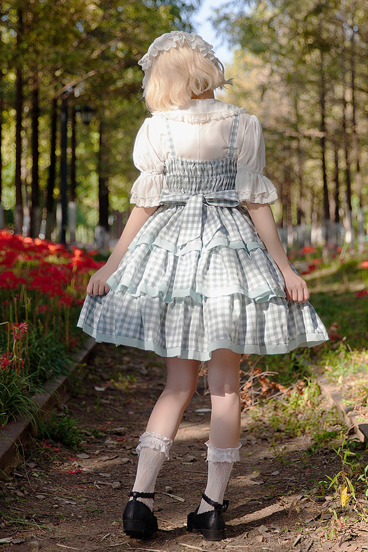 Blue Cloth Cat Triple-Layered Plaid Print Ruffle Bowknot Sweet Lolita Dress 2 Colors