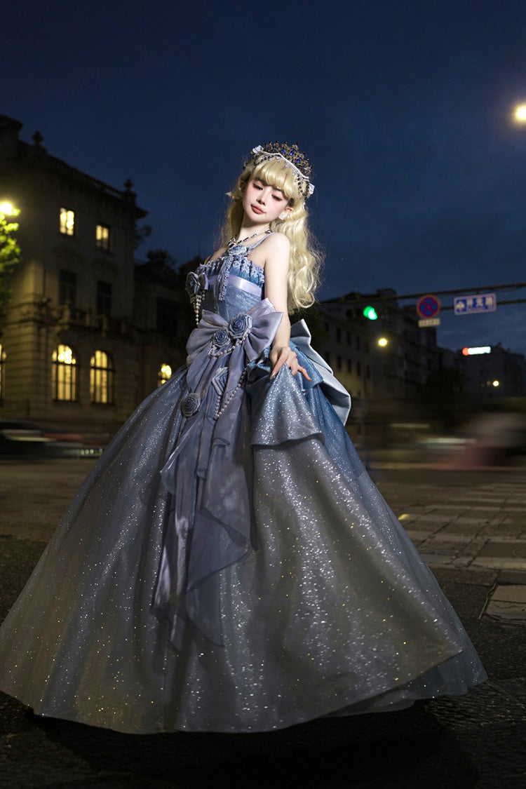 Blue Capture The Stars Hanayome Bowknot Shiny Sweet Princess Lolita Jsk Dress