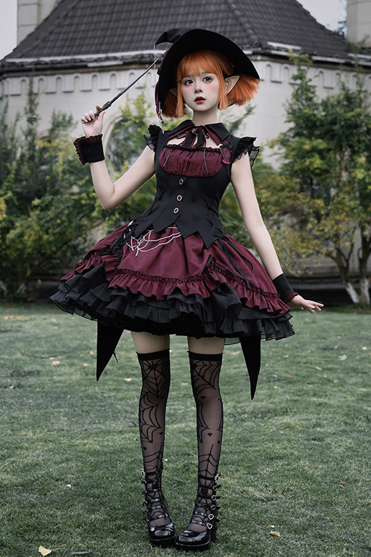 Black/Red Potions Sleeveless Triple-Layered Ruffle Bowknot Lace Gothic Lolita Dress 2 Colors