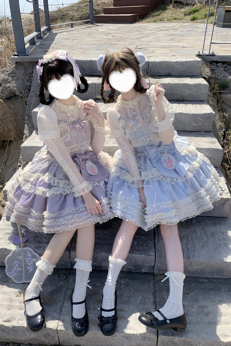 Good Night, Peach Sleeveless Multi-Layered Ruffled Bow Lace Sweet Chinese Style Lolita Jsk Dress 3 Colors