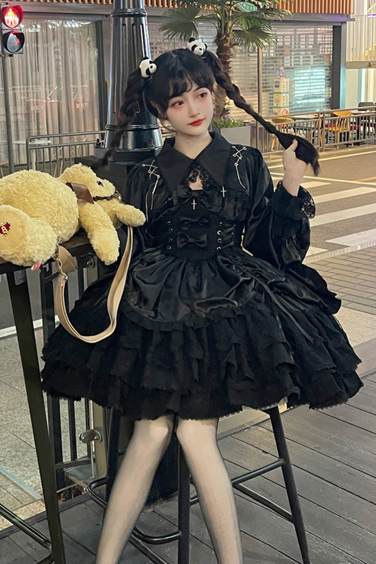 Black Cross of Merit Multi-Layered Bowknot Lace Gothic Lolita Jsk Dress