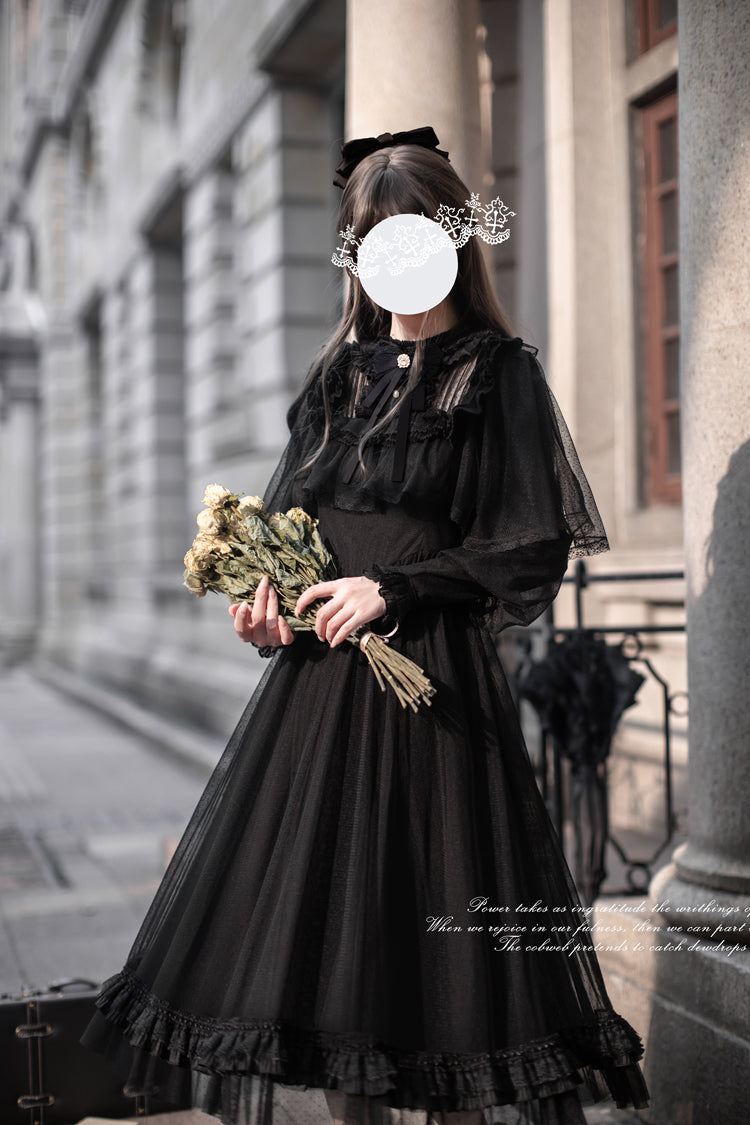 Black Enchanted Nightdream Long Sleeves Bowknot Lace Gothic Elegant Lolita Dress