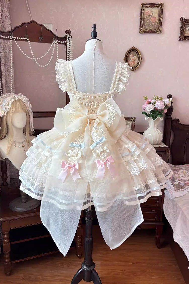 Apricot Butterfly Heart Ballet Triple-Layered Ruffle Bowknot Lace Sweet Ballet Lolita Jsk Dress