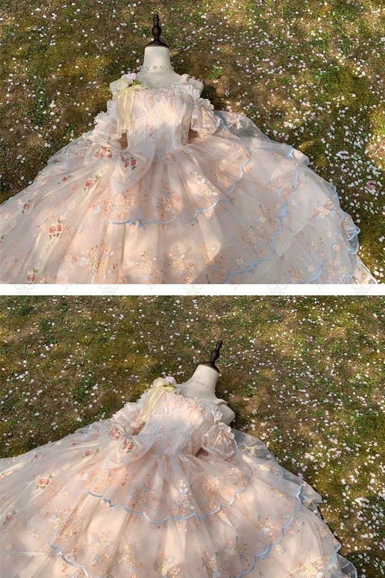 Apricot Diana's Flowers Sleeveless Multi-Layered Ruffle Hanayome Bowknot Lace Sweet Gorgeous Lolita Jsk Dress 2 Versions