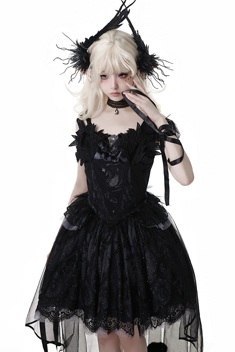 Black Black Swan's Prayer Sleeveless Ruffle Bowknot Gothic Ballet Lolita Jsk Dress